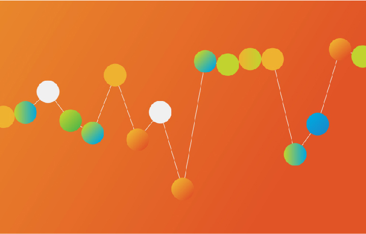 A graphic of the Cigna stress test featuring a soundwave made from multi-coloured circles on a bright orange background.